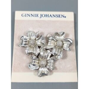 Ginnie Johansen Silver Tone Dogwood Flower 3D Brooch Pin
